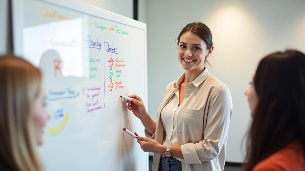 Facilitadora a guiar uma sessão sobre pontos fortes