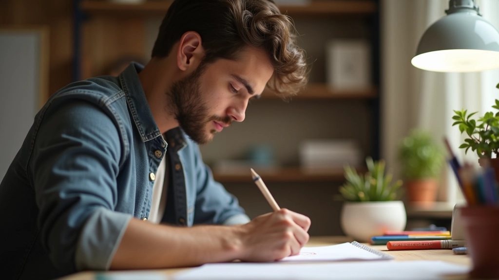Pessoa totalmente imersa em trabalho criativo com blocos de cores e materiais de design ao redor
