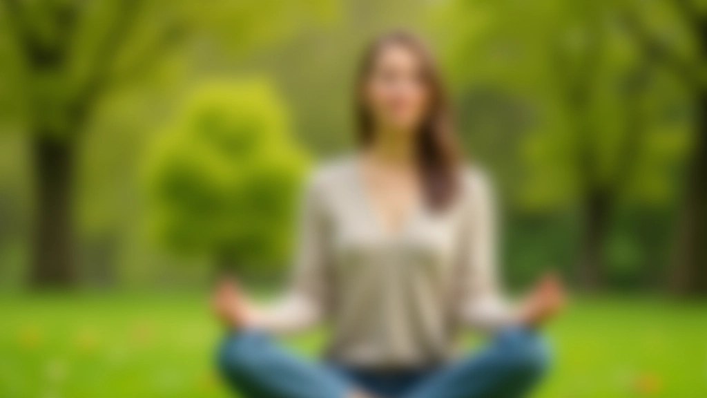 Mulher meditando ao ar livre em um parque verde durante o amanhecer com expressão de paz